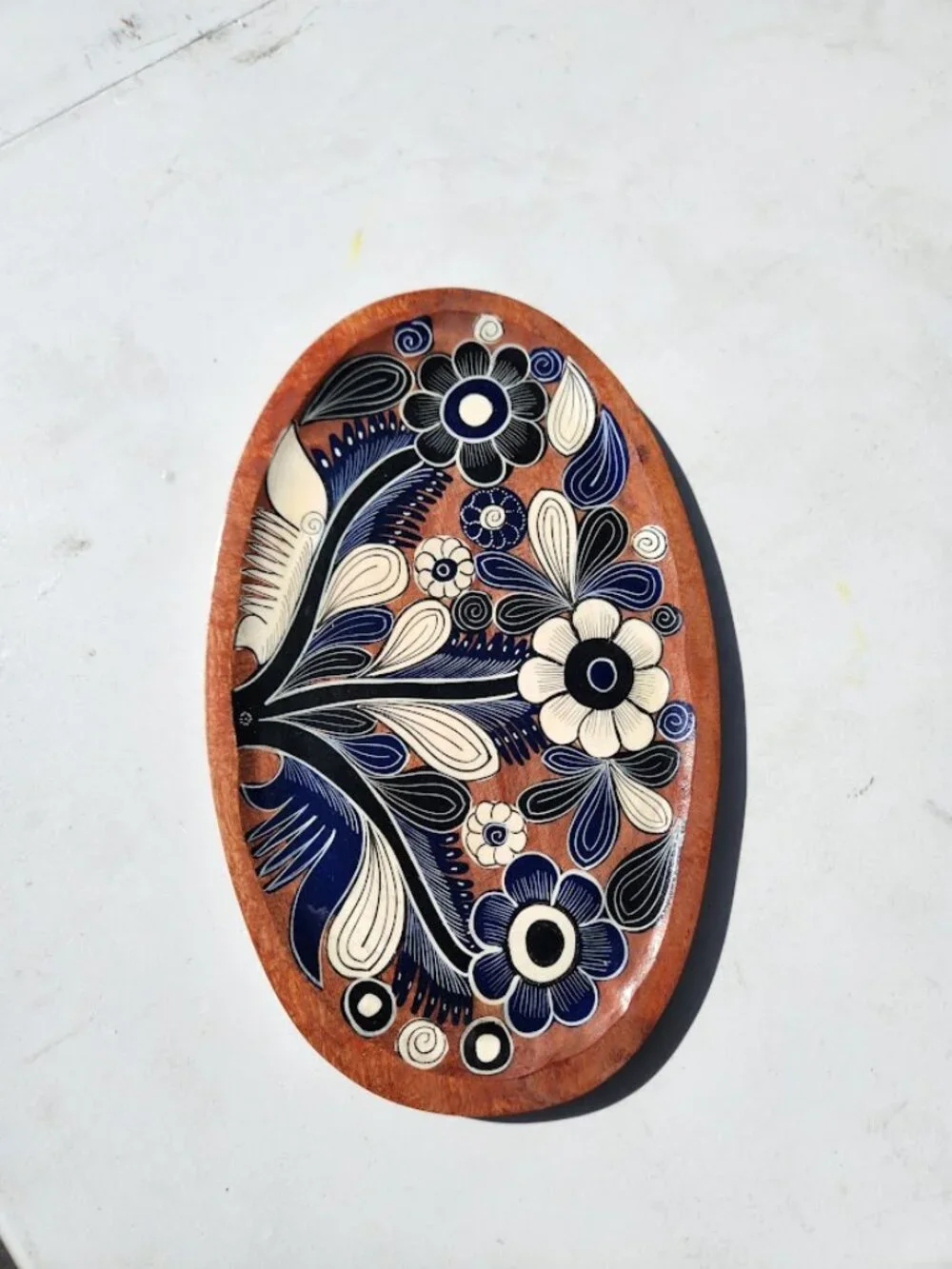 Mexican Folk Art Lacquerware Bateas Tray Decor Mexico Artist Signed Floral Moti
